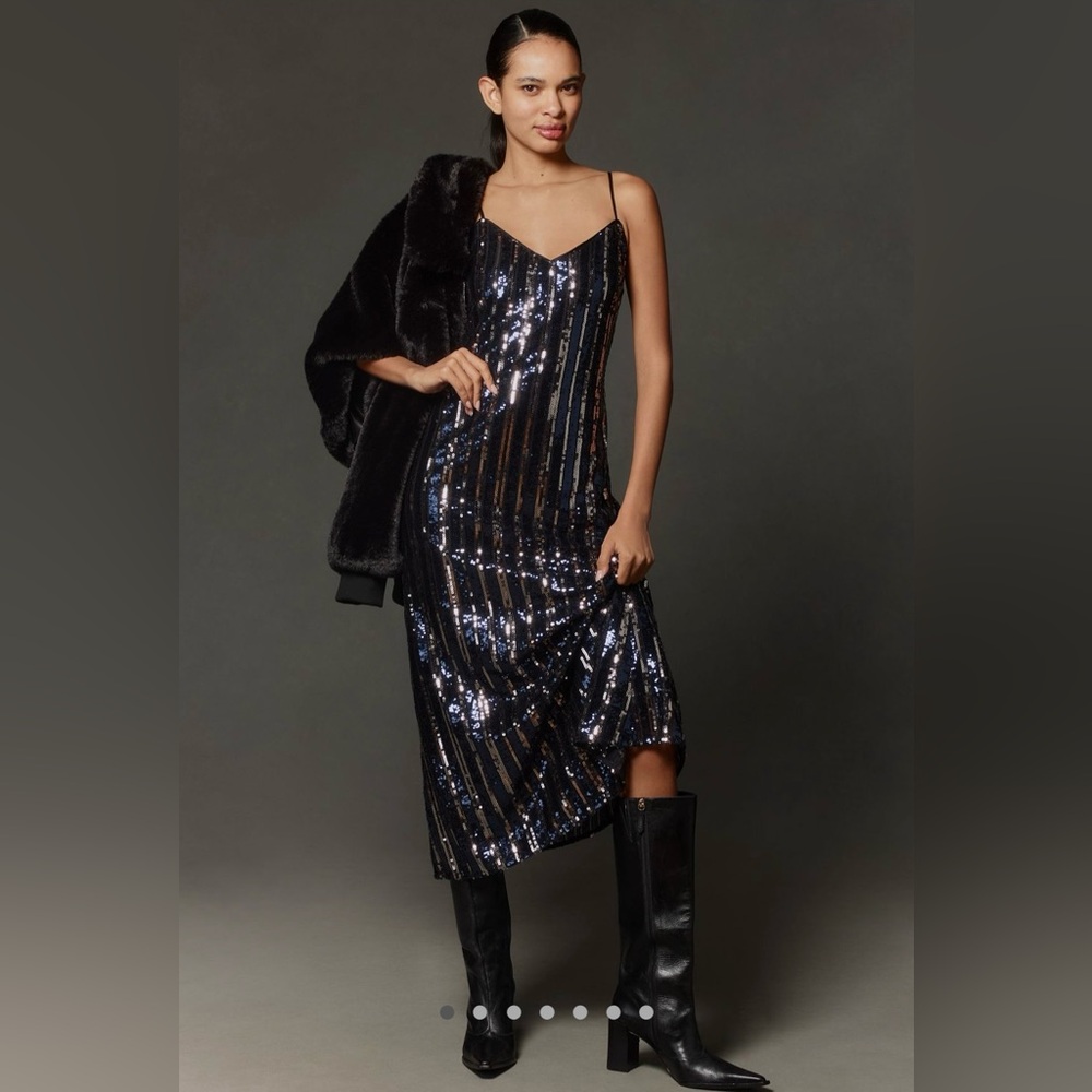Anthropologie Maeve sleeveless sequin stripe Midi Dress